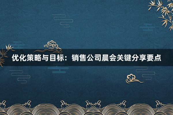 优化策略与目标：销售公司晨会关键分享要点